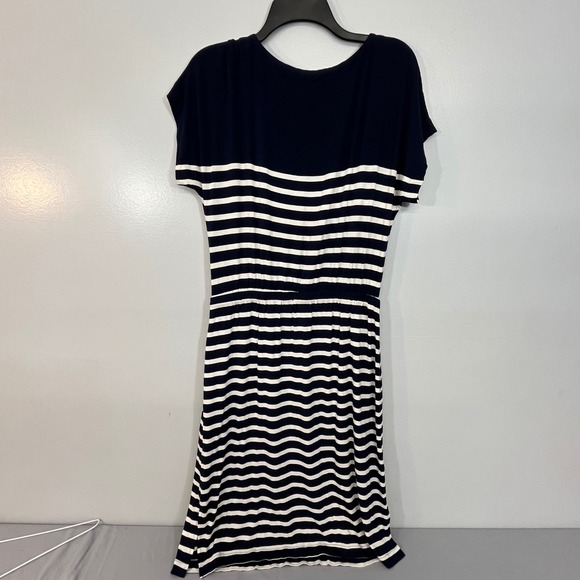 Soma WKND Navy White Striped Drawstring Waist T-Shirt Midi Dress Womens Small - Picture 2 of 6